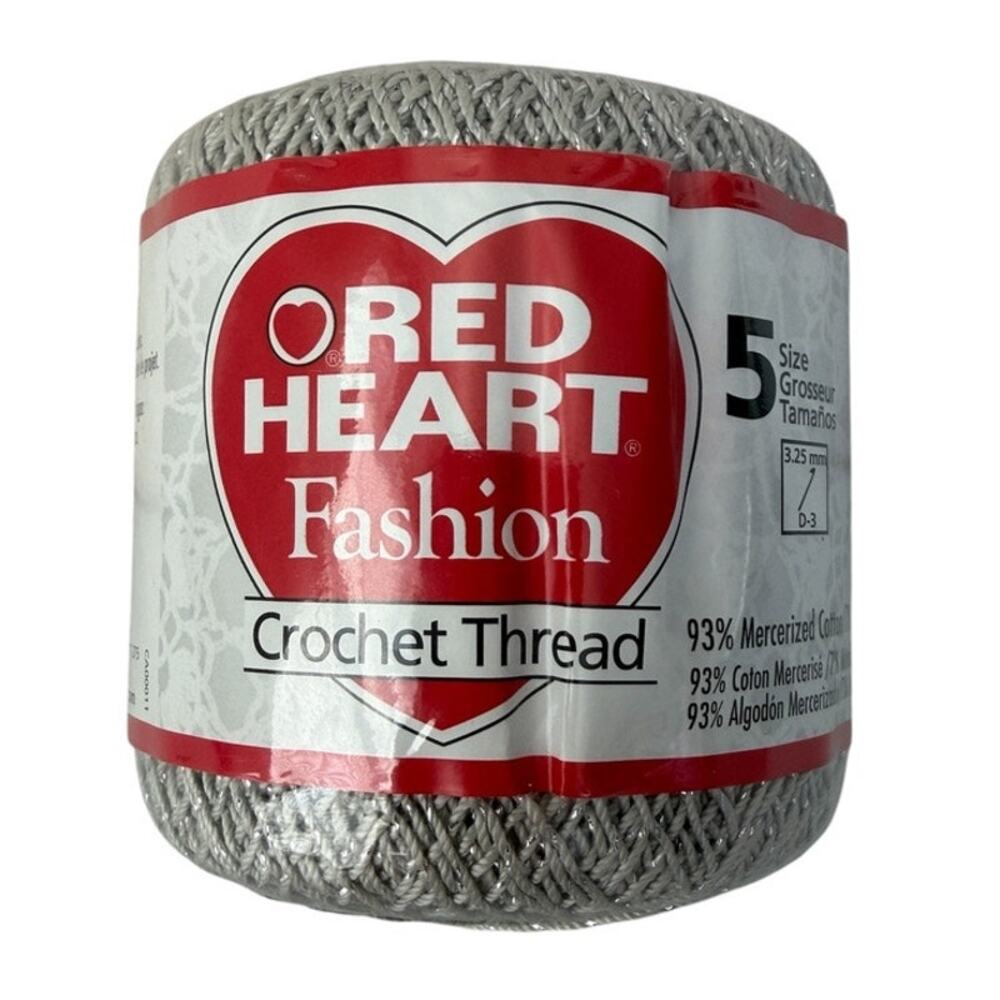 Red Heart Fashion Crochet Thread 5 Silver Mercerized Cotton Metallic 100 Yards